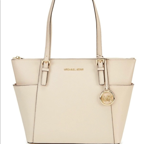 Michael Kors E/W Top Zip Leather Ecru Tote Bag - Picture 2 of 6